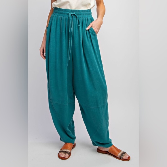 #444. All day Loose Fit Pants - Teal - Picture 2 of 7